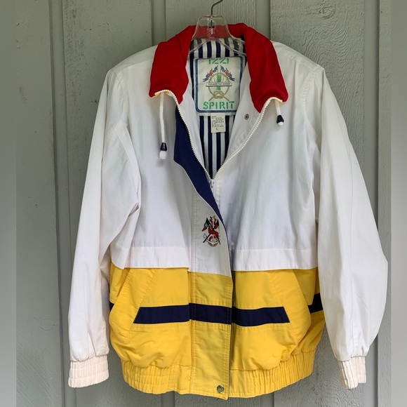 IZZI SPIRIT Vintage Jacket Sz Large Nautical Retro Preppy White And Yellow - Picture 1 of 13